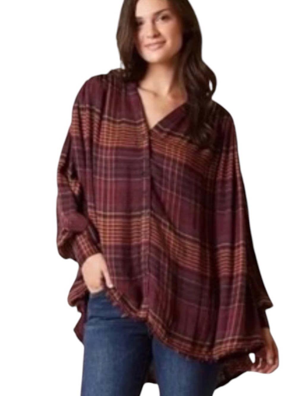 Free People Come On Over Button-Down Plaid Shirt Flowy Oversized Top Small S